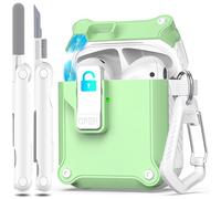 R-fun pour AirPods 2e génération 2019, 1ère génération 2016, étui de protection complète contre les chutes, couvercle pop-up automatique pour étui Apple Airpods avec kit de nettoyage,Blanc/Avocado