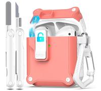 R-fun pour AirPods 2e génération 2019, 1ère génération 2016, étui de protection complète contre les chutes, couvercle pop-up automatique pour étui Apple Airpods avec kit de nettoyage,Blanc/Pêche rose