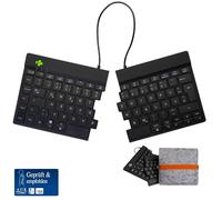 R-Go Clavier Bluetooth sans Fil avec Poche - Clavier Partagé Ergonomique - Rechargeable - DE-QWERTZ - Sac en Feutre