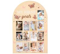 R HORSE Cadre photo My First Year - Papillon 3D - Cadre photo pour la première année de bébé - 12 mois - Tableau en bois - Souvenir de bébé - Décoration de chambre d'enfant - Cadeau pour garçon et