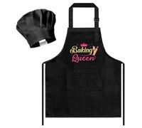 R HORSE Ensemble tablier et toque de chef pour enfant 2 pièces réglables Noir Tablier de cuisine pour enfants, jeu de rôle, jouet de chef amusant, kit de peinture et d'entraînement pour filles, cadeau
