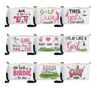 R Horse Lot de 9 Trousses de Maquillage de Golf - Cadeaux Inspirants pour Femmes et Filles - Trousse de Toilette en Toile - Accessoires de Noël et d'anniversaire pour Les Amateurs de Golf