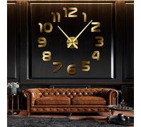 R&M ORIENT® Horloge Murale 3D Grande Moderne Mute DIY - Décoration de Luxe Cadeau - Sticker Mural - Horloges pour Bureau Salon Chambre Déco Maison Bureau Horloge à Quartz (Or-E)
