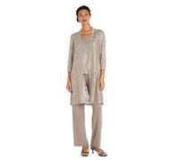 R&M Richards Tank Top and Pant Set with Sheer Lace Jacket Ensemble de Pantalon de Costume d'affaires, Champagne, 44 (Lot de 3) Femme