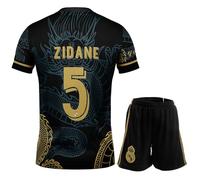 R. Madrid Légende Zidane #5 Maillot de Football Dragon Noir Or pour Enfants Blanc Foncé, Design Spécial, Football, Édition Limitée, Livré avec Un Short (Dragon Noir, 140)