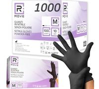 R MOVE 1000 gants en nitrile jetables noir taille M sans poudre, sans latex, hypoallergéniques, gant jetable nitrile d'examen médical conforme à la norme EN455