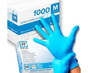 R MOVE 1000 gants en nitrile jetables taille M sans poudre, sans latex, hypoallergéniques, gant jetable nitrile bleu d'examen médical conforme à la norme EN455 (Taille M)