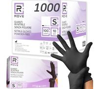 R MOVE 1000 gants nitrile noir S, gant jetable sans poussière, sans latex, gant noir hypoallergéniques, 10 boîtes de 100 gants jetables, gant alimentaire cuisine jetable