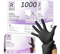 R MOVE 1000 gants nitrile noir XL, gant jetable sans poussière, sans latex, gant noir hypoallergéniques, 10 boîtes de 100 gants jetables, gant alimentaire cuisine jetable