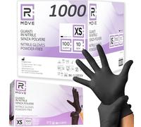 R MOVE 1000 gants nitrile noir XS, gant jetable sans poussière, sans latex, gant noir hypoallergéniques, 10 boîtes de 100 gants jetables, gant alimentaire cuisine jetable