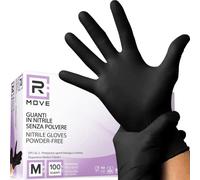 R MOVE Lot de 100 gants jetables en nitrile noir M sans poudre, gloves ambidextres jetables pour aliments, non stériles, sans latex, hypoallergéniques - pour domaines médicaux, esthéticiens, tatoueurs