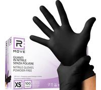 R MOVE Lot de 100 gants jetables en nitrile noir XS sans poudre, gloves ambidextres jetables pour aliments, non stériles, sans latex, hypoallergéniques - pour les domaines médicaux, esthéticiennes