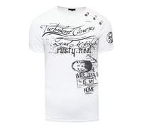 R-Neal 194 T-shirt pour homme avec boutonnière latérale délavé oxyde avec imprimé individuel sur le devant, stretch, streetwear, Blanc., XL