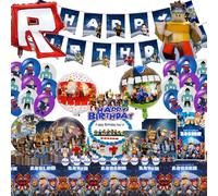R-oblx - R-oblox - Décoration d'anniversaire pour 10 personnes - Avec nappe, assiettes en carton, bannière, décoration d'anniversaire