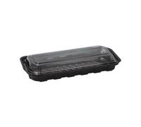 R-PET Lot de 1000 bols à sushi rectangulaires 21 cm x 8,8 cm x 4,3 cm Noir avec couvercle transparent