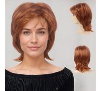 R REEWES FASHION HAIR Perruque de cheveux courts avec frange - Brun châtain - Coupe pixie - Perruque pour femme - Perruques synthétiques lisses et naturelles