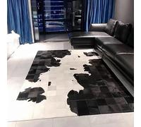 R&RENXIA Tapis en Peau de Vache Blanc et Noir Fait à la Main Patchwork en Cuir de qualité, Moderne de Haute qualité pour Salon Chambre à Coucher étude Bureau Tapis de Chevet rectangulaire,150×240cm