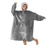 R.SHARE Plaid à Capuche Adulte Couverture à Capuche Plaid à Manche Pull avec Masque Ajustable Sherpa Sweat l'hiver Cadeau pour Femme Homme,Gris