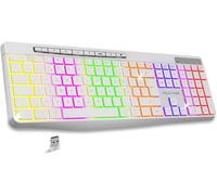 R Type,Rechargeable Silent Wireless Keyboard,Luminous Ergonomic Keys,French AZERTY Layout,Long Battery Life,2.4 GHz Connection,Compatible Windows,Mac,PC,White