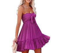 R.Vivimos D'été Femmes Boho sans Bretelles Bandeau Robe Courte Cravate Noyée Tube Sexy Robe Swing Mini(XL,Plum)