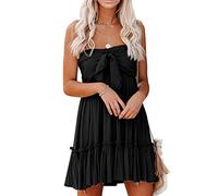 R.Vivimos D'été Femmes Boho sans Bretelles Bandeau Robe Courte Cravate Noyée Tube Sexy Robe Swing Mini(XL,Black)