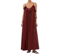R.Vivimos Femmes Robe D'été Spaghetti Bracelet Plage Maxi Robe sans Manches Loose Fit sans Dos Flowy Longues Boho(L,WineRed)