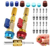 R134a Valve Core Remover and Repair Tool Kit, Quick High Low Pressure Valve Core Remover and Installer, with AC Service Port Caps, Valve Tool Kit, for Refrigerant Air Conditioner System(Style 1)