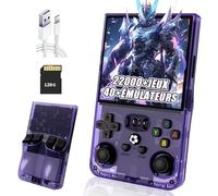 R36MAX Console de Jeux rétro Portable Console Portable,22000+ Jeux,40+ émulateurs,Batterie 4000mAh 8 Heures,écran IPS 4 Pouces Console retrogaming,système Linux Open Source (Violet transparent-128G)