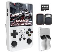 R36Pro Console de Jeux Rétro 64Go, Console d'émulation Portable avec 18000+ Jeux Vidéo 30+ Émulateur, Système Linux, Écran HD 3,5 Pouces, Compatible Wi-FI, 7 RGB Couleurs Manettes (Blanc)