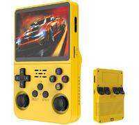 R36S Console de Jeu Portable, écran IPS de 3.5", 30 000 Jeux rétro avec Système Linux Open Source, Carte TF 64/128GB, Batterie 3500 mAh(Yellow,64G)