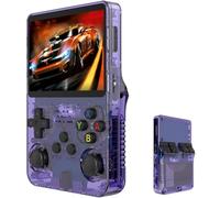 R36S Console de Jeu Portable, écran IPS de 3.5", 30 000 Jeux rétro avec Système Linux Open Source, Carte TF 64/128GB, Batterie 3500 mAh(Purple,128G)