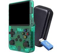 R36S Console rétro portable avec 25 000 jeux + 25 émulateurs 128 Go - Mini console portable PS1, PSP, N64, NDS... HD IPS de 3,5" 640 x 480-4 Core 1,6 GHz et RAM 1 Go (vert transparent, 128 Go)