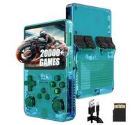 R36SConsolle de Jeux Portable rétro, écran IPS 3,5 Pouces, 640 x 480 Pixels, système Linux, compatibilité multilingue, Stockage de 64 Go, Plus de 20 000 Jeux (Vert Transparent)