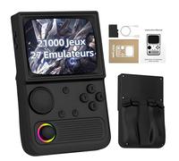 R36T Console de Jeu Rétro 128 Go, Émulateur Portable avec 21 000+ Jeux Rétro Intégrés, 27 Émulateurs, Système Linux Open Source, Écran IPS OCA 3,5 Pouces, Compatible WiFi, Joystick 3D (Noir)