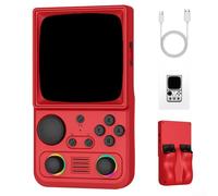 R36T MAX Console de jeu portable rétro avec écran incurvé de 10,2 cm, 20 000 jeux préchargés, connectivité WiFi, double manettes, batterie de 4000 mAh pour jeux de voyage, marron (rouge)
