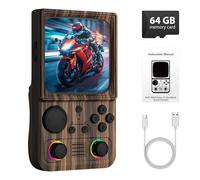 R36TMAX Console de jeu rétro portable, écran IPS HD de 4", prend en charge les combats en réseau WiFi et OTG, compatible avec une grande variété de jeux classiques, grain de bois marron café