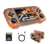 R46H Console de Jeux Portable Rétro 64Go, Console avec Émulateurs avec 15000+ Jeux Vidéo et 25+ Émulateurs, Système Linux, Écran HD de 4,2 Pouces, Joysticks 3D, Batterie 3000mAh (Orange Transparent)