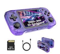 R46H Console de Jeux Portable Rétro 64Go, Console avec Émulateurs avec 15000+ Jeux Vidéo et 25+ Émulateurs, Système Linux, Écran HD de 4,2 Pouces, Joysticks 3D, Batterie 3000mAh (Violet Transparent)