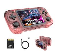 R46H Console de Jeux Portable Rétro 64Go, Console avec Émulateurs avec 15000+ Jeux Vidéo et 25+ Émulateurs, Système Linux, Écran HD de 4,2 Pouces, Joysticks 3D, Batterie 3000mAh (Rose Transparent)