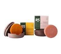 R5, Kit shampoing solide 2 en 1 et gel douche solide nourrissant, au parfum de fleurs et de fruits, 2 porte-savons en plastique 100% recyclé, écologique, végétalien, fabriqué en Italie, idée cadeau