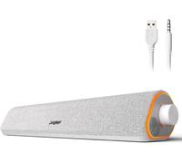 R50 USB Powered PC Speaker,2 x 5W 3.5 mm Sound Bar PC with Bluetooth and RGB Lighting,for Laptop,Tablet,Smartphone,White,42 x 8 x 9 cm