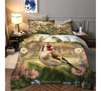 R7X4P8S2 Housse de Couette Chardonneret Fleurs 3D Microfibre | Double（200x200cm）tissu hypoallergénique toucher doux fermeture éclair couleurs vives entretien facile lavable en machine idé
