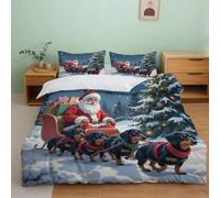 R7X4P8S2 Housse de Couette Noël Santa ado Cadeau | Super king（260x220cm）microfibre douce fermeture éclair entretien facile chambre fête animaux