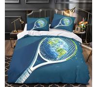 R7X4P8S2 Parure de lit 3D Tennis Terre Chambre Ado | Single（135x200cm）toucher microfibre doux fermeture éclair pratique style sport idée cadeau jeune