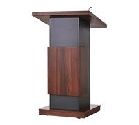 RAABYU Lectern Podium Stand Wheeled Lectern Removable Wood Podium Podium Stand with Inclined Top and Lock Wheels Lecterns Open Storage Standing Lectern Brown