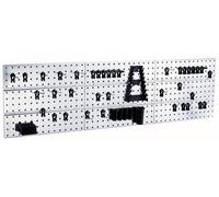 raaco Set de 3 TWP Panneau Perforé Galvanisé - Mur d'Atelier avec 44 SuperClips, 156 x 44 cm, Capacité de 225 kg, Support Mural pour Outils, Système d'Organisation d'Atelier, Pour Atelier & Garage