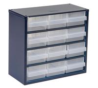 Raaco Casiers à Tiroirs C6-12, avec 12 Tiroirs en Plastique, Charge 13 kg, 15 x 30.6 x 28.3 cm, Montable au Mur, pour Rangement Garage & Atelier, Rangement Visserie Atelier