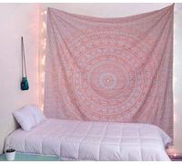 Raajsee Tapisserie avec Mandala, Rose, Coton, 208x232cm