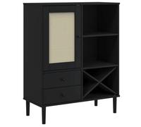 ""Rabais""Buffet - CLARENCE - Commode/Buffet de cuisine, SENJA aspect rotin noir 90x40x112cm - Bois massif de pin NEU3672