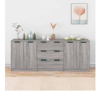 ""Rabais""Buffets 3 pcs - CLARENCE - Commode/Buffet de cuisine, Sonoma gris - Bois d'ingénierie NEU3361